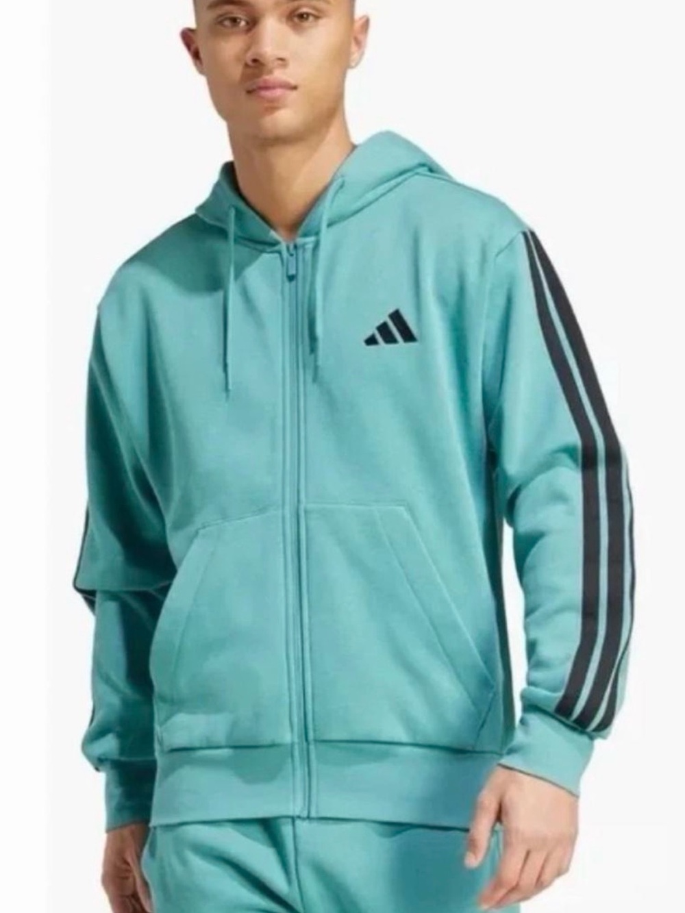 Adidas Teal Full-Zip Hooded Sweatshirt with Black Stripes